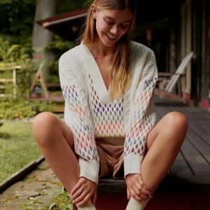 Maeve for Anthropologie rainbow knit lambs wool sweater vneck XS